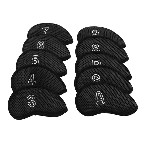 10 Pcs Golf Club Head Covers Golf Iron Pole Covers Club Protective Headcovers with Numbers Black