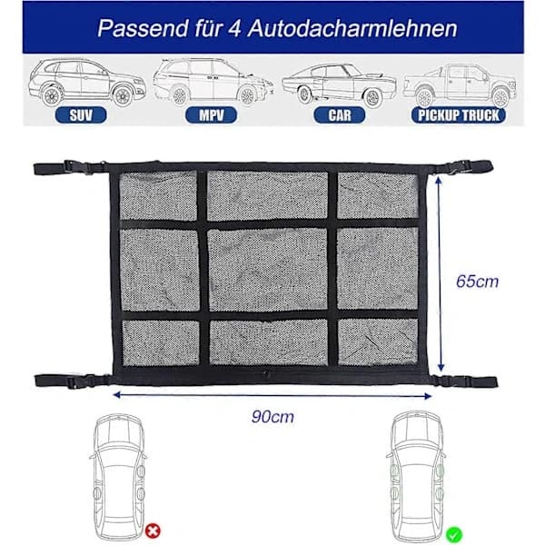 (pow yeah!) Car RV Roof Net, 90*65cm Polyester Storage Net Organizer for Blankets and Zippers, Cargo, SUV, Van