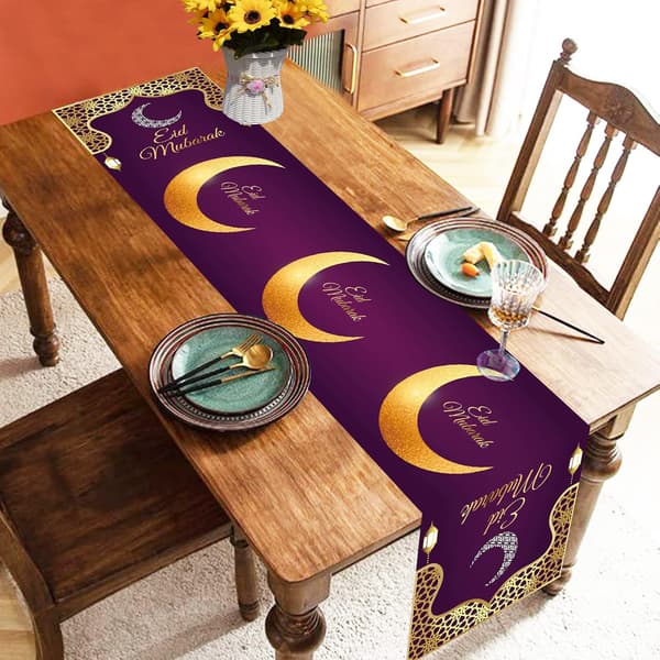 Eid Mubarak Ramadan Bordløper 71*14 tommer Muslimske Ramadan Duk Islamsk Eid Adha Bordduk Eid Bordduk Cover Dekorasjon
