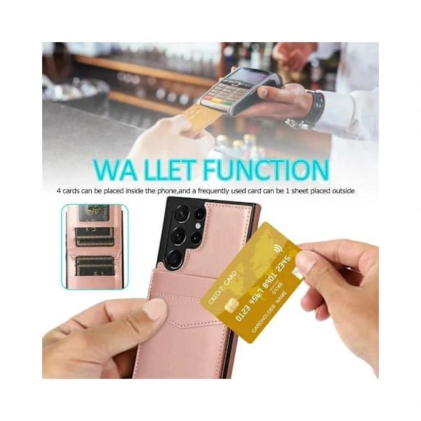 Samsung S24 Ultra, Mobile Case, Card Holder 5 Slots, Retro V3, Rose Gold