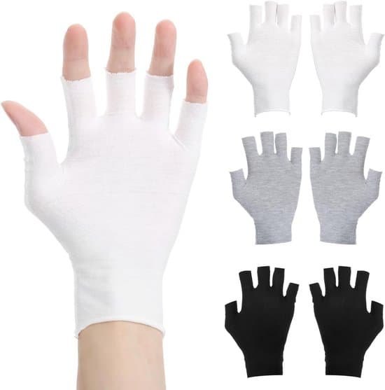 3 par fingerløse handsker, bløde bomuldshandsker, hvide, UV-handsker, negle, stofhandsker til eksem, søvn, om natten, lotion og spa-behandling