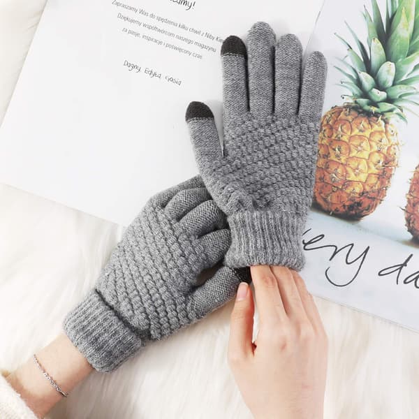 Vinterstrikkede handsker til kvinder, varme handsker, touchscreen-handsker med fint fleecefor