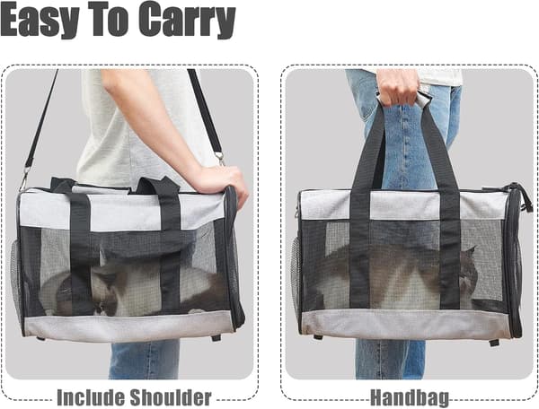 Pet Carrier, Soft Cat Carrier, Foldable, Durable, Airline Approved, Travel Friendly (42*28*28 cm, Grey) light gray light gray
