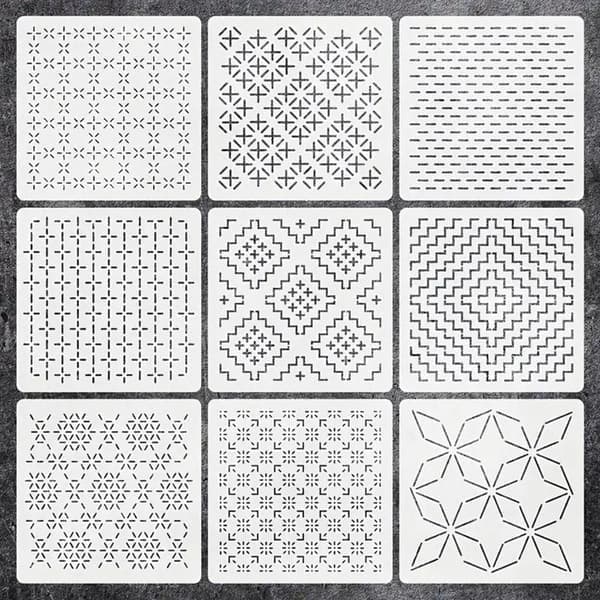 9/32 stk Sashiko broderimal DIY Geometrisk lappeteppe Ste 9 stk 9 stk 9Pcs 9Pcs