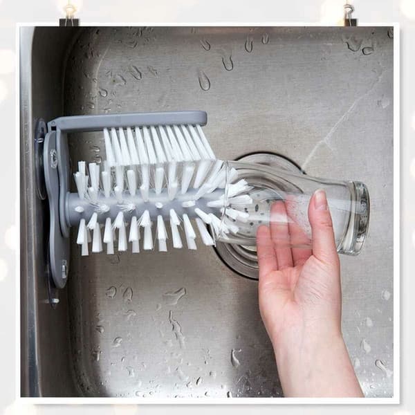 Double-sided dish brush with suction cup for glass, dishes and kitchen cleaning, compatible with various brands [JUN]
