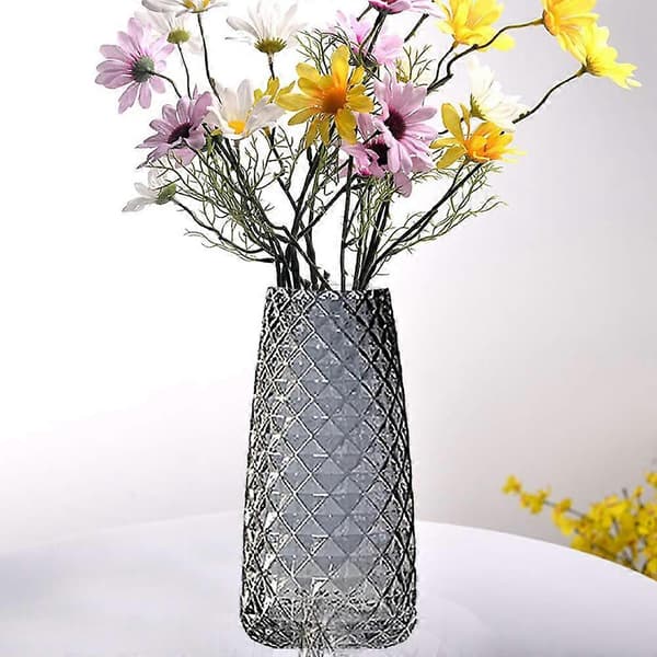 Decorative Vase Modern Semi-Transparent Grey, Vase for Office Home Shelf, Pineapple Texture