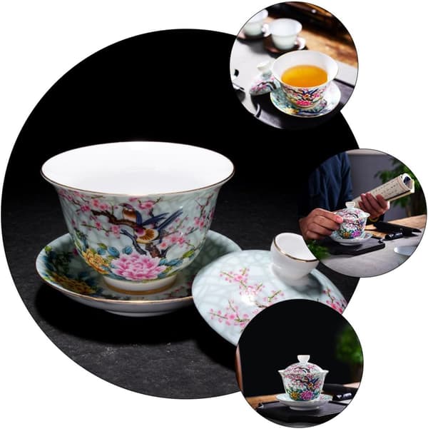 Ceramic Teapot Teacup Retro Mug Shape with Lid and Saucer Heat Resistance Quick Brewing Design