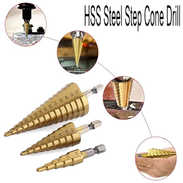3.4-12 mm 4-20 mm 4-32 mm HSS Step Drill Cone Titanium Wood Metal Hole Hex Cutter Replacement Tool