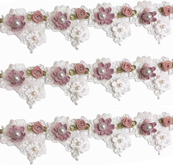 1 Yard Barock Spets Blommor Pärlor Band Flowers