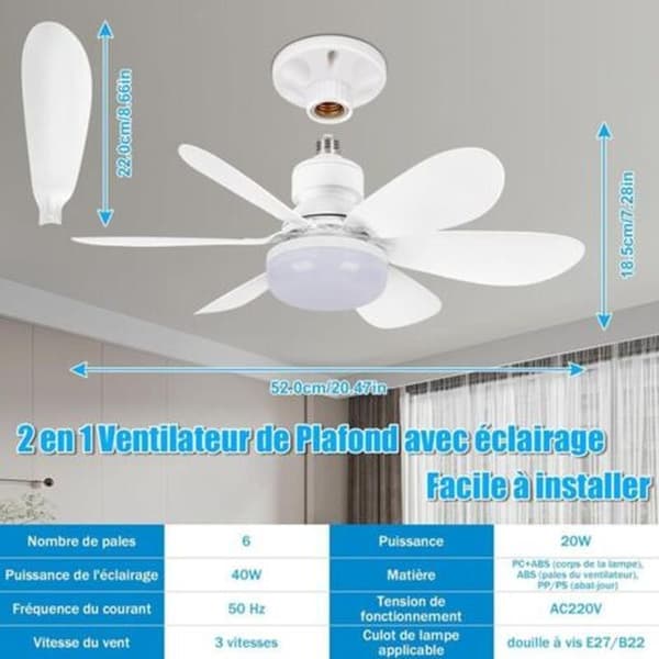 Ceiling Fan with Light and Remote Control, 52CM 40W Small Dimmable LED Ceiling Fan with E27 Socket