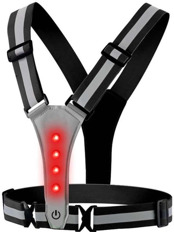 Reflective Running Vest with LED Lights, Rechargeable, Adjustable, Lightweight for Jogging, Cycling, Black