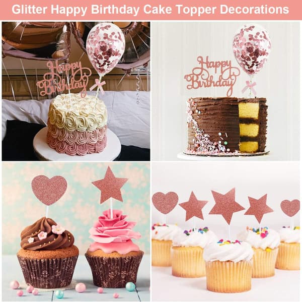 15 stk Rosegull Bursdagskake Topper Gratulerer med dagen Kake Topp