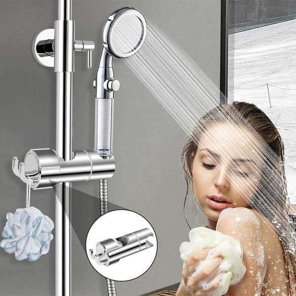Adjustable Shower Head Holder for Slide Bar, 18-28mm, Grey, 360° Rotatable with 2 Hooks