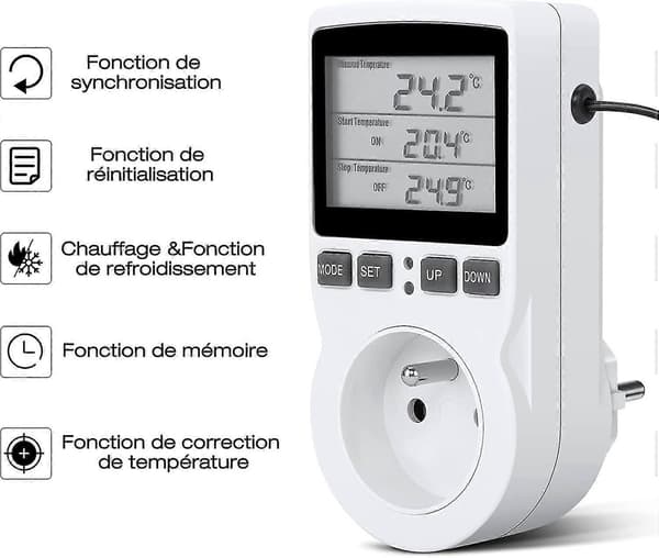 Termostatudtag, digital programmerbar timer med sonde, drivhusvarmer akvarium