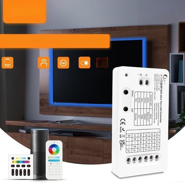 Zigbee 3.0 Smart RGBCCT 5-i-1 og App SmartThings IP20 til LED-controller til lysdæmper med stemmestyring Alexa 5-24V Belysningsmodul Hvid