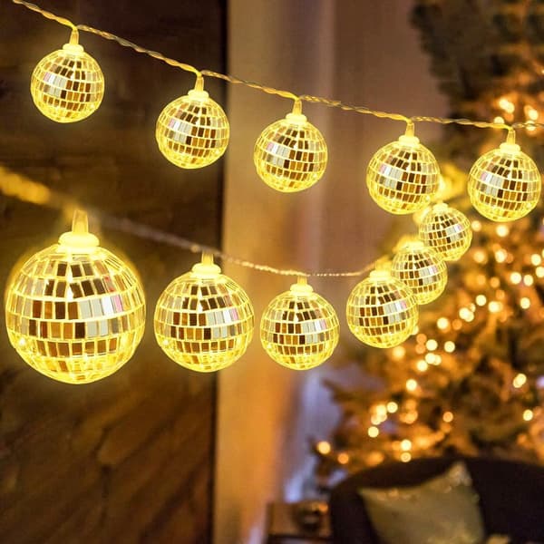 10-pack LED Disco Ball, 150CM Hanging Moroccan String Lights Silver LED Christmas Lamp for indoor use