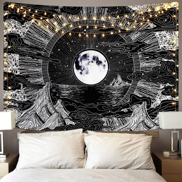 1 piece 130 x 150 cm tapestry, psychedelic, with moon, star and