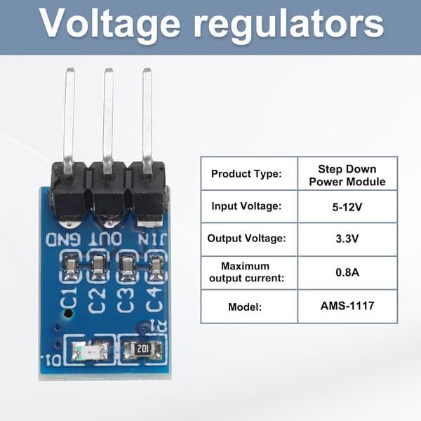 DC-DC Buck Converter Spændingsregulator Step Down Strømmodul AMS-1117 5-12V til 3.3V 0.8A 3 ben til justering af transformere 8 stk. varepakkeantal item_package_quantity