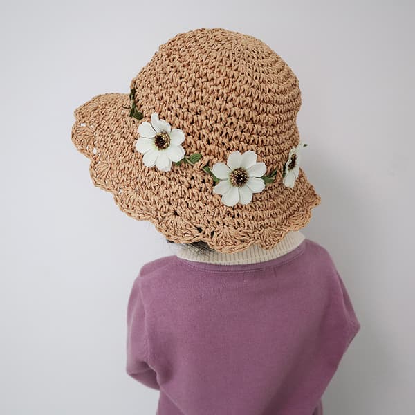 Flicksolhatt for jenter, sammenleggbar solhatt (hodeomkrets 48 cm) med fl
