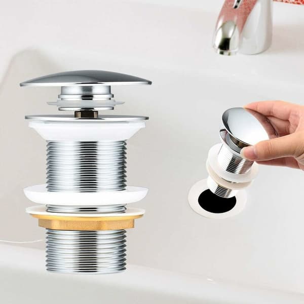 Pop Up Sink Stopper Without Overflow Universal Chrome Copper Sink Drain Plug For Kitchen, Bathroom, Washbasin, Sink