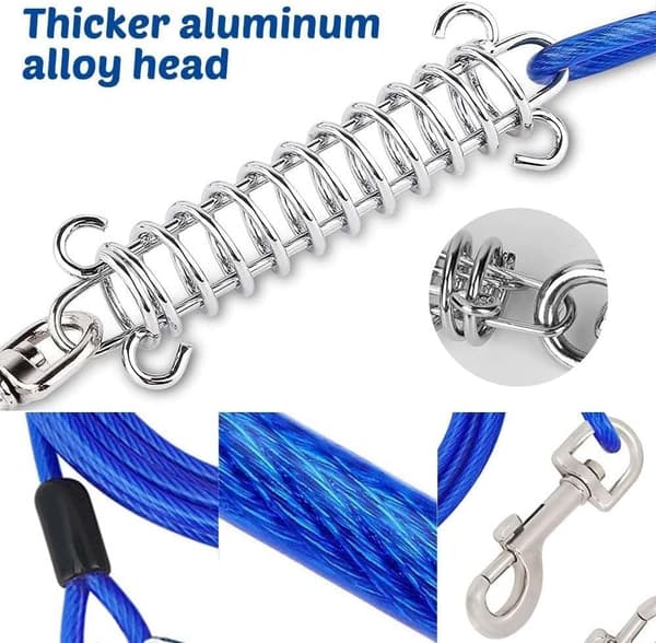 wxsp Dog Leash Cable, 6.5ft Heavy Duty Cable with Spring, Tangle-Free, Dog Stake Leash Cable Rust-Proof Dog Tie Out Cable Runner and Metal