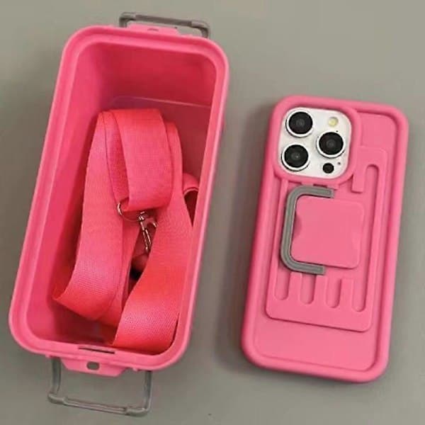 For iPhone 16 Pro Case Candy Color PC+TPU Phone Case with Crossbody Storage Box