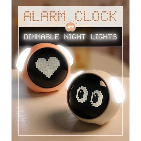 (Pow yeah!) Kids Alarm Clock, Dual Alarm, Adjustable Brightness Night Light, Voice Activated, Temperature Detection, Clock Pink