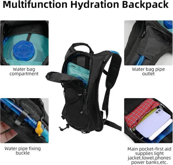 2L Hydration Backpack, Lightweight Hydration Pack for Hiking/Cycling/Running - High-Flow Water Bladder + Bite Valve - Backpack