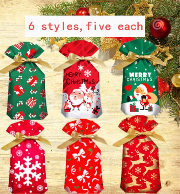 Drawstring Christmas Gift Bags Small, 60 Pack Christmas Gift Packaging B