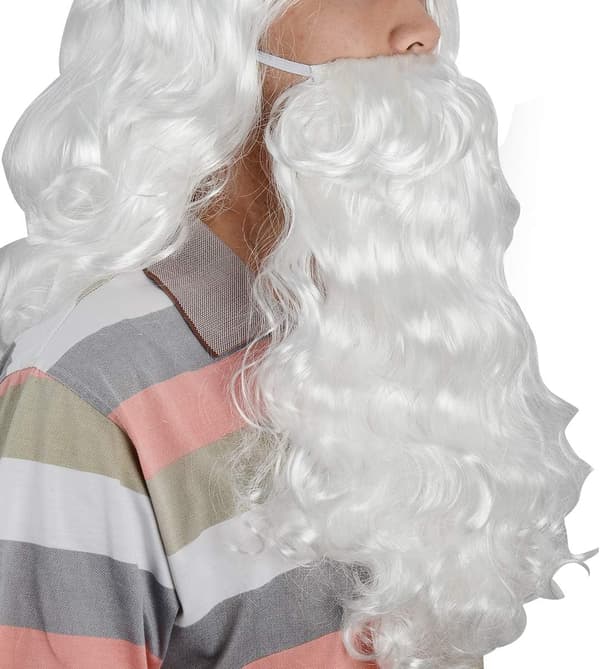 Santa Beard and Wig Set, White Santa Elf Wig and Beard, One Size