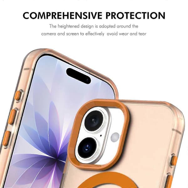 For iPhone 16 Plus Case with 9H Tempered Glass PC TPU Phone Case Compatible with MagSafe Orange Orange