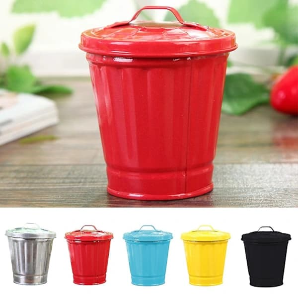 Desktop Waste Bin with Lid, Bucket Shape, Leak-Proof, Large Opening, Trash Can BY White One Size
