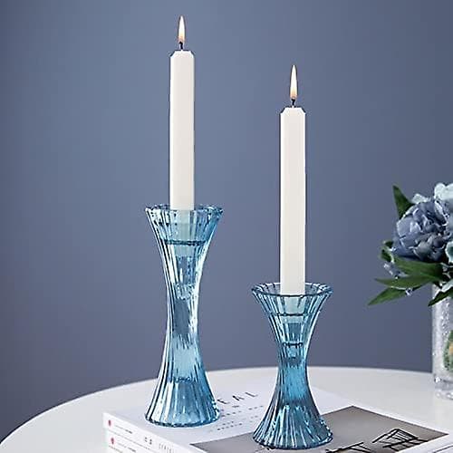 Glasformad Ljusstake Set, 2-pack Kristall Ljusstake Rund Bas Ribbad Bordsdekoration