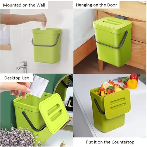 Small Compost Bin for Kitchen - 3.5 Liter/5 Liter Kitchen Waste Bin, Countertop Bin with Lid for Kitchen Compost - Indoor Kitchen Waste Bin
