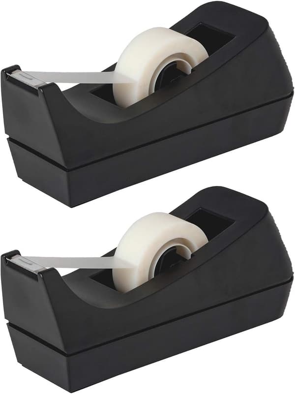 Bords tejpdispenser - Halkfri bas - Viktad tejpdispenser - Perfekt för kontor, hem, skola (Tejp ingår ej) - (2-pack)