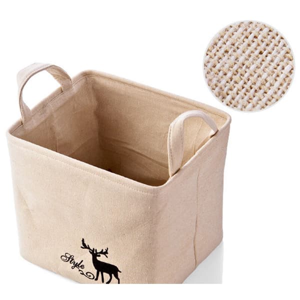 Beige Cotton Laundry Basket with Handles, Cute Foldable Clothes Sundries Bag Box Holder Organizer-L