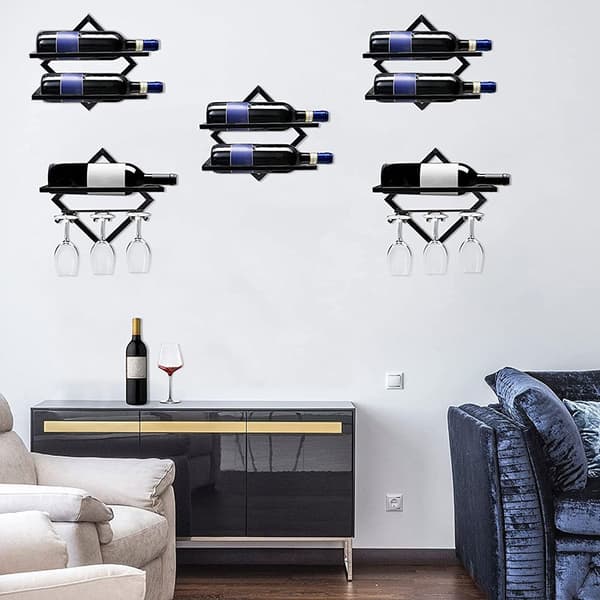 Wall Mounted Metal Wine Rack with Glass Holder, a Wine Rack for Home Kitchen and Bar Decoration.