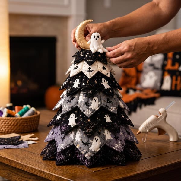 DIY Halloween Quilted Fabric Tree Kit, 3D Sewing Craft Halloween Tree, B B/1 B/1