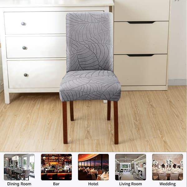 Ljusgrå, blad jacquard mittbaks stolsöverdrag, casual hem re