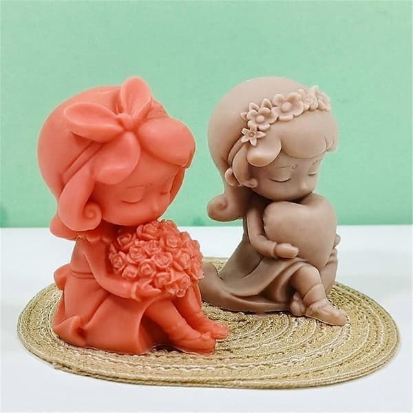 2 ST 3D Rose Hjerteformet Pige Lys Silikoneform DIY Rose Pige Håndlavet Duftlys Gips Res