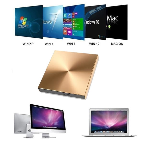 Ekstern USB 3.0 CD/DVD-stasjon i aluminiumslegering