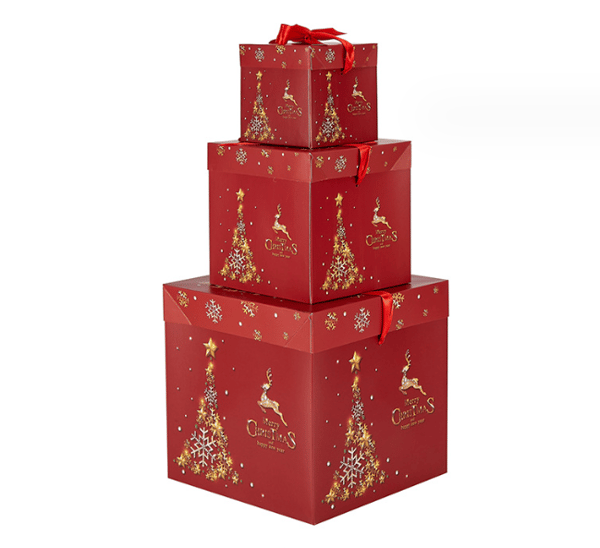 Röd julklappsask med band - presentförpackning, 3 storlekar (1