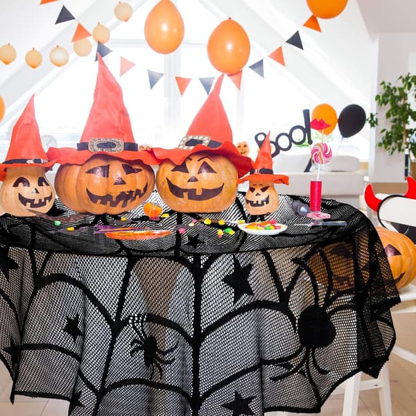 Halloween-dekorationer, Halloween rund spetsduk, rektangulär