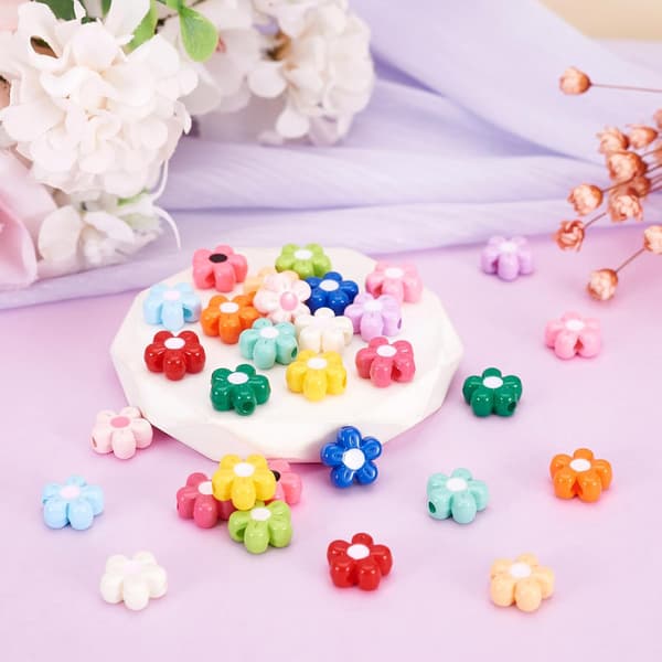 30 stk Blomst Akrylperler Bakemaling Opaque Mellomstykke 11mm