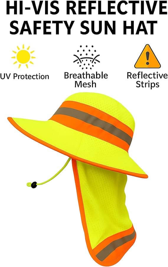 Solhatt, skyddshjälm för män, med nackskydd, bred brätte, UV-skydd (Neon Lime)