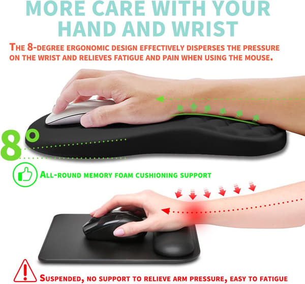 Ergonomisk musematte med håndleddsstøtte og massasjedesign (12x8 tommer, svart)