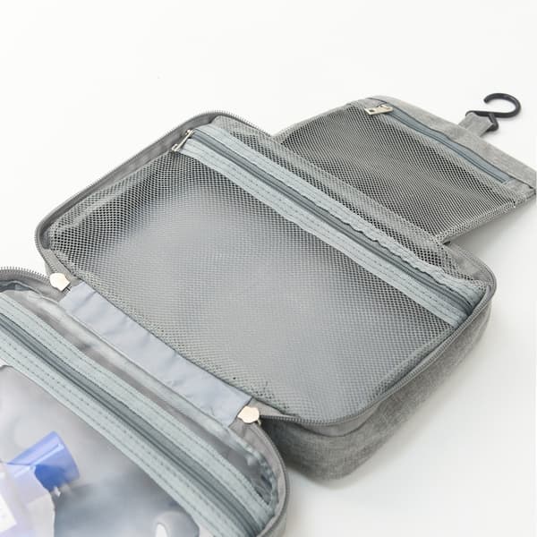 Toilettaske – Med krog og 3 rum, vandafvisende design (grå)