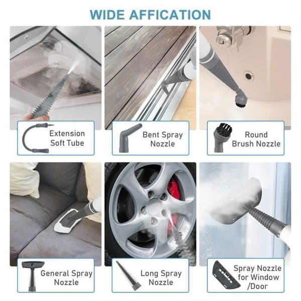 Handheld Steam Cleaner, 1000W Multifunctional 9-in-1 Pressurized Cleaner with 350ml Tank (3 bar), White