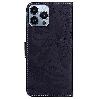 Tiikerikuvioinen nahkakotelo iPhone 14 Pro Maxille (musta)