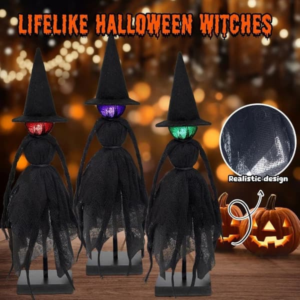 3-pack Halloween Decorations, Witch Figures with LED Lights, Indoor Table & Shelf Decoration_tfrf